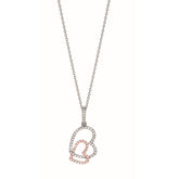 Silver Two-Tone Interlocking Cz Heart Necklace
